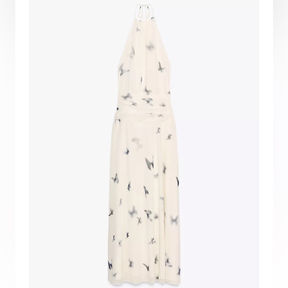 Elegant Cream butterfly halter maxi dress zara